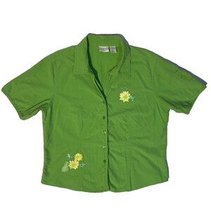 Erika Y2K Yellow Flower Glitter Frog Spring Green Blouse Top - L